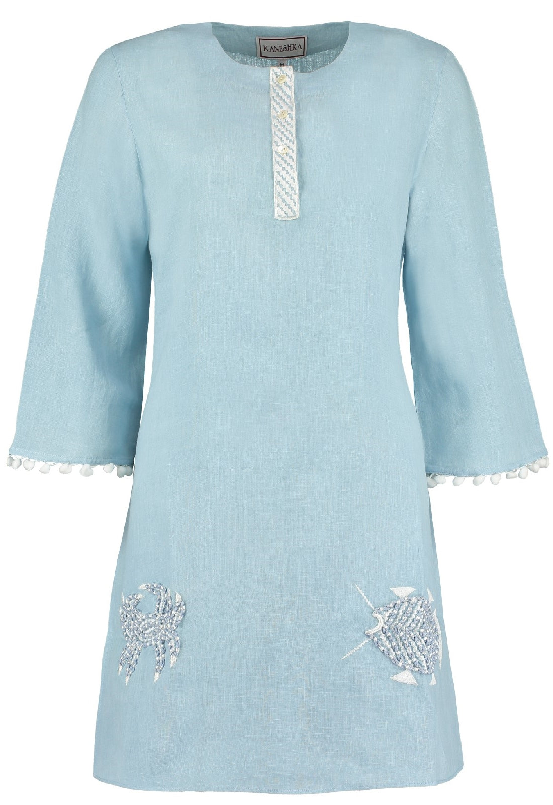 Sicily light blue linen kaftan by Kaminee London