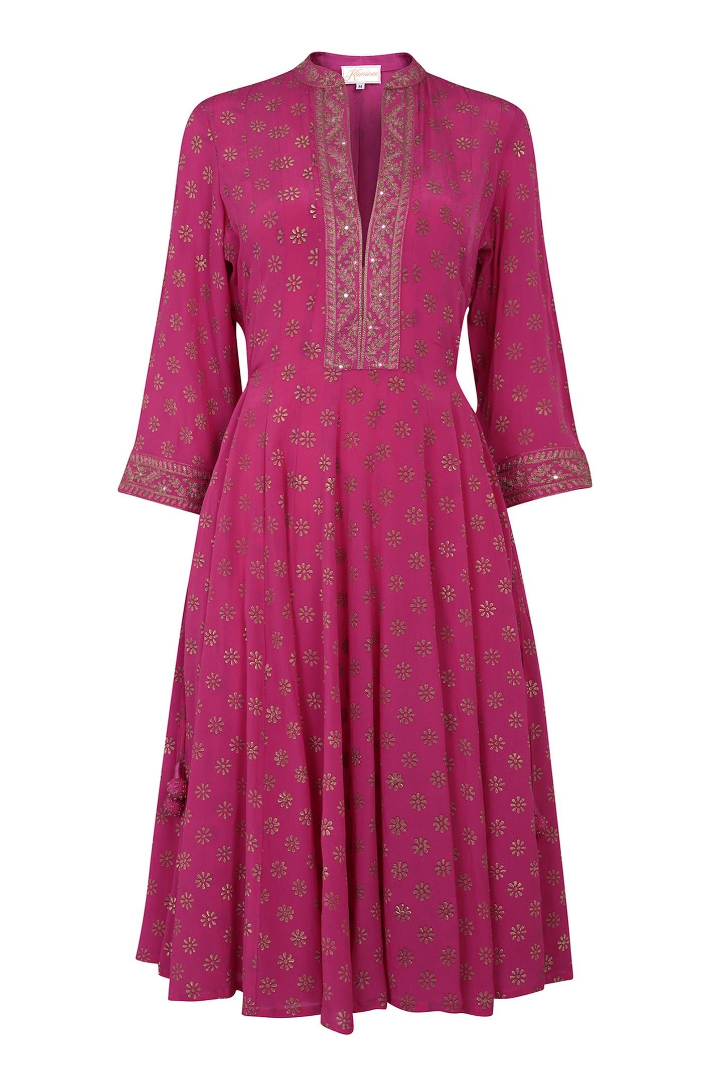 Fuchsia silk kaftan dress with a relaxed resortwear silhouette by Kaminee