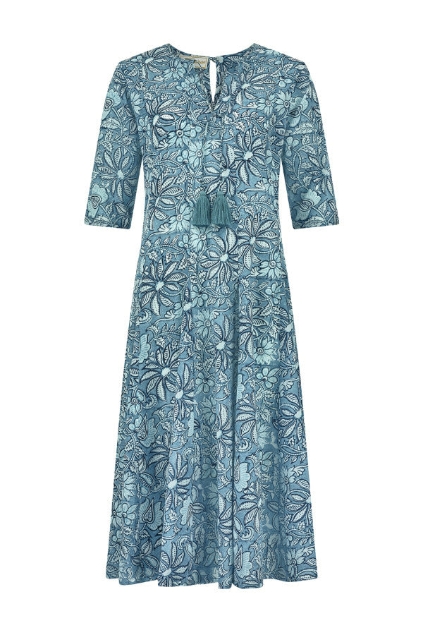 Turquoise cotton voile dress in a lightweight beachwear style by Kaminee