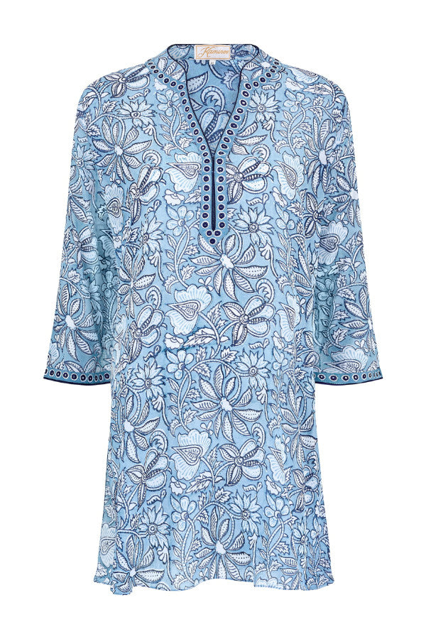 Light blue cotton voile kaftan by Kaminee
