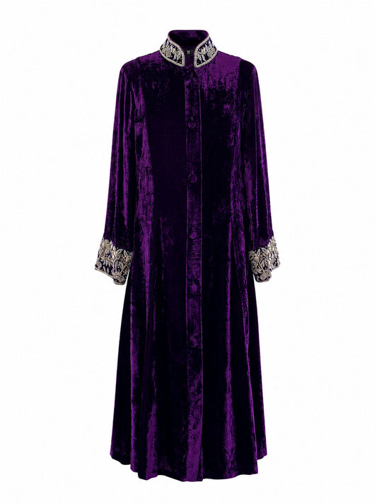 Devika purple silk velvet jacket dress front view