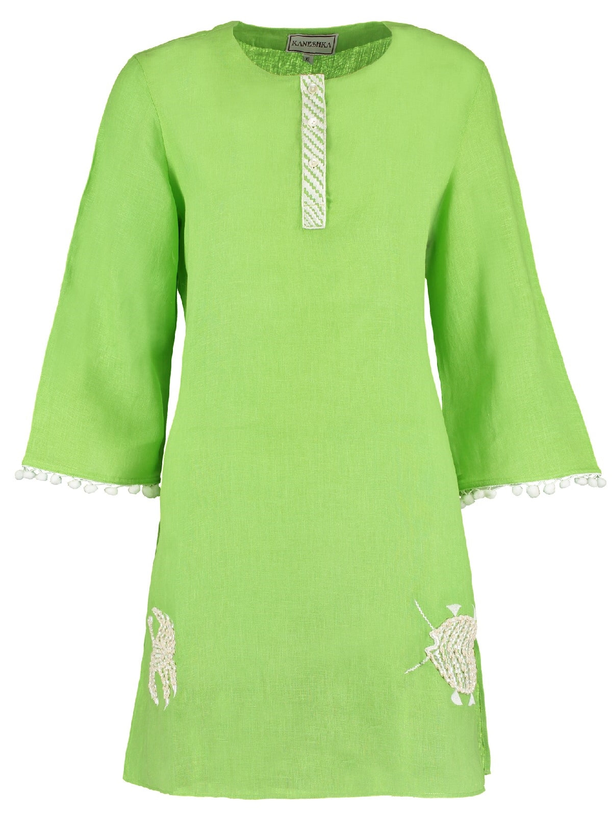 Sicily lime green embroidered linen kaftan by Kaminee