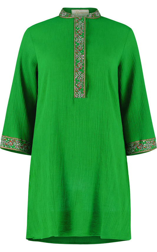 Green cotton kaftan by Kaminee