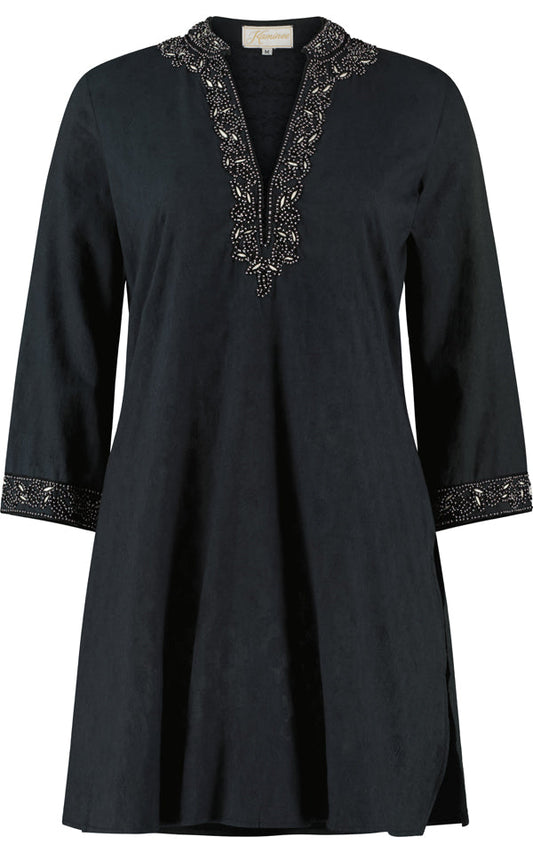 Black cotton doby kaftan by Kaminee