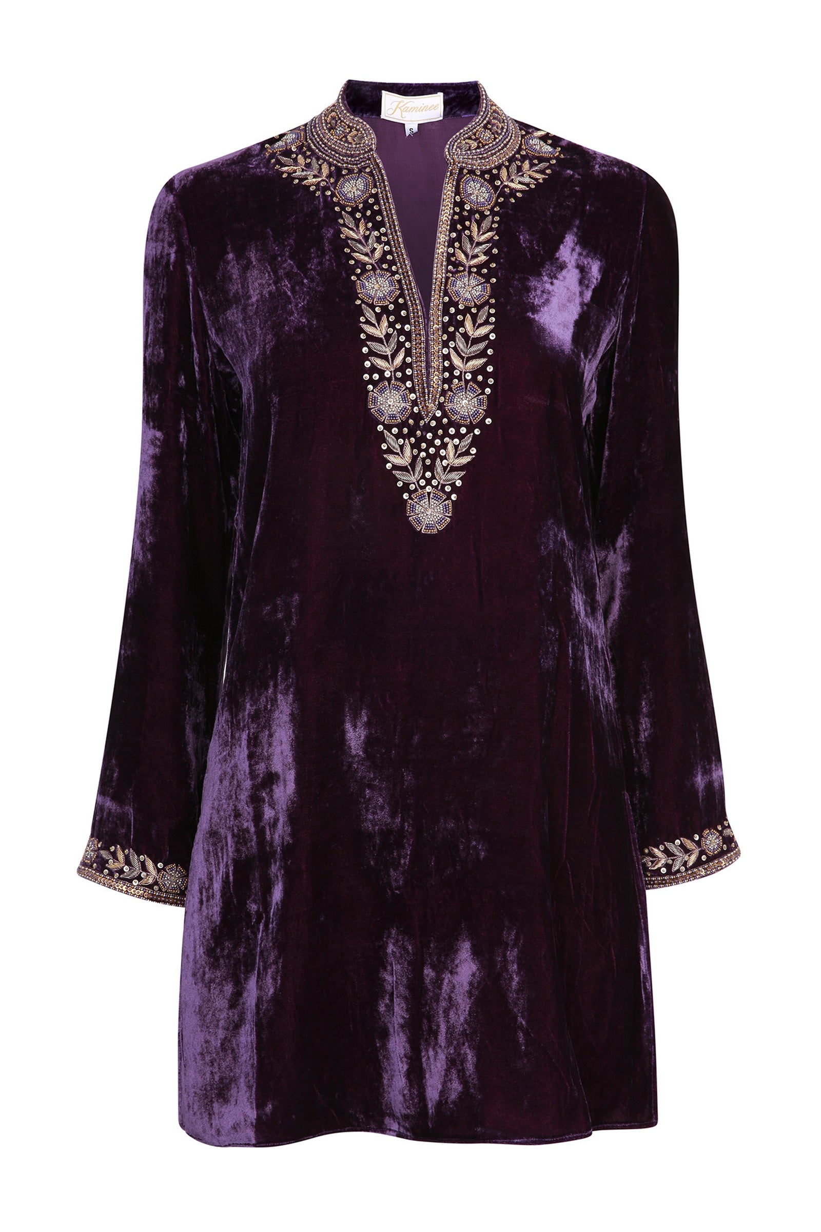 Regal purple velvet Samode tunic by Kaminee London
