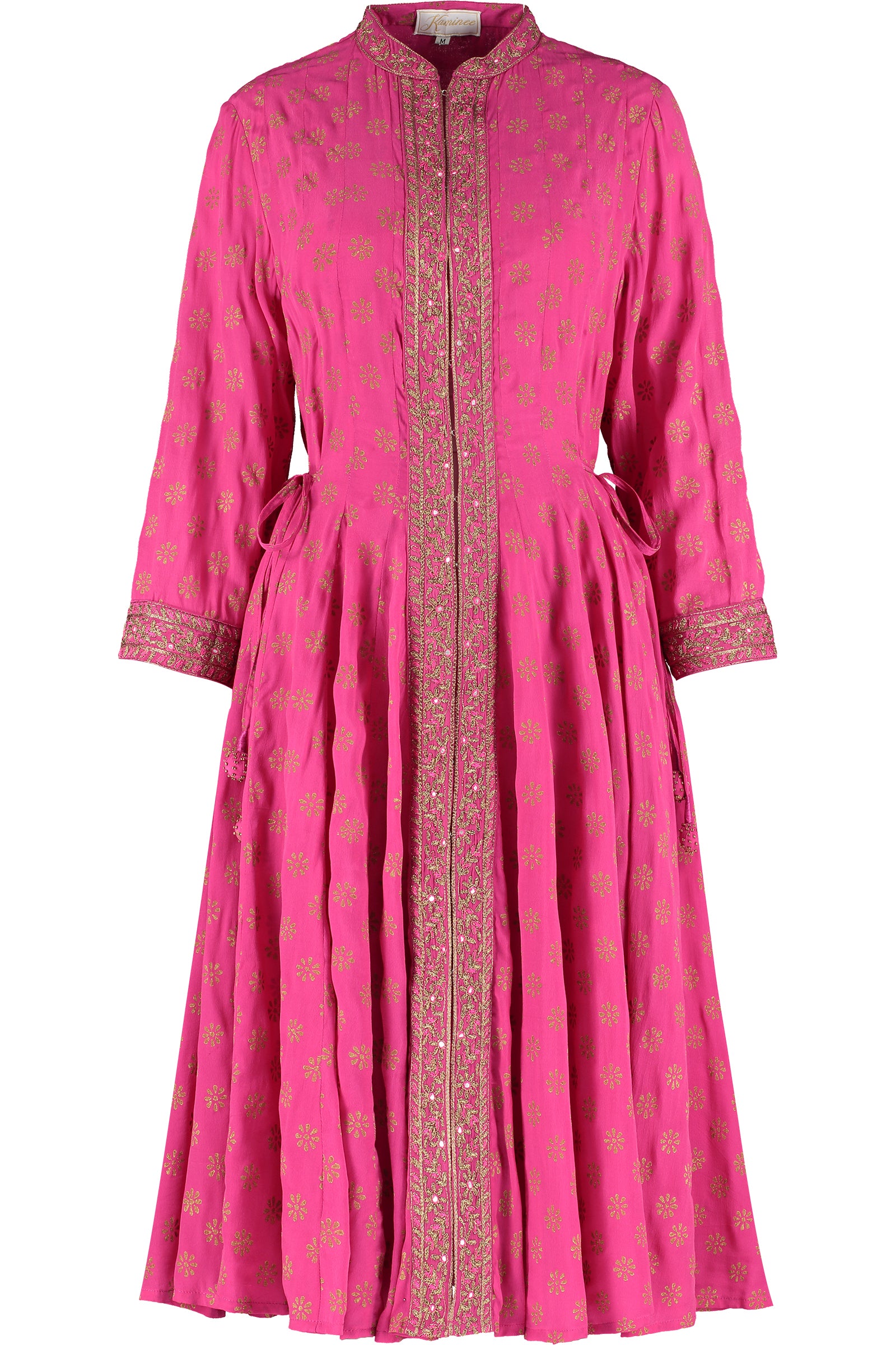 Fuchsia georgette angharkha dress with a flowing wrap-style fit by Kaminee