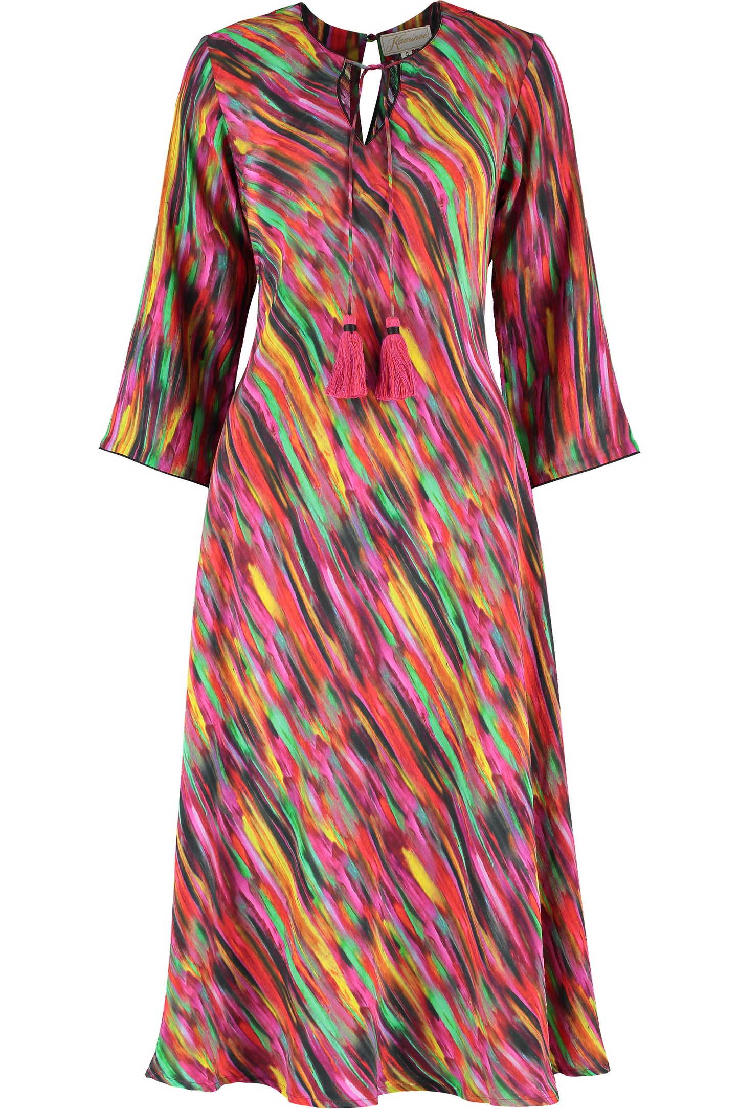Multicolour crepe de chine dress with a relaxed printed silhouette by Kaminee