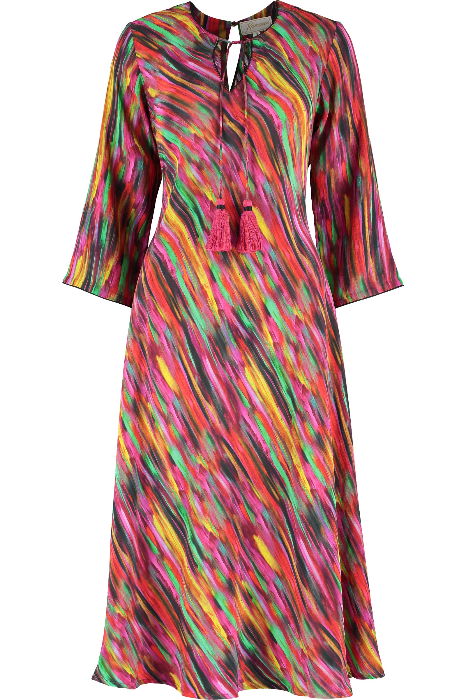 Multicolour crepe de chine dress with a relaxed printed silhouette by Kaminee