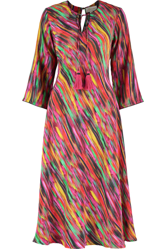 Multicolour crepe de chine dress with a relaxed printed silhouette by Kaminee