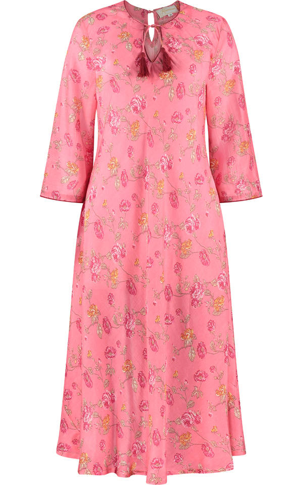 Coral cotton silk dress with a soft flowing silhouette by Kaminee