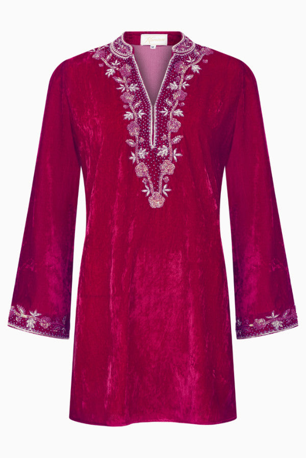 Fuchsia velvet Devi Garh tunic by Kaminee London