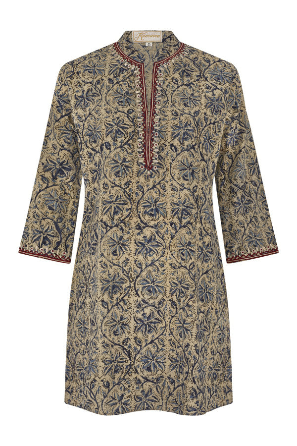 Beige and denim cotton kaftan by Kaminee