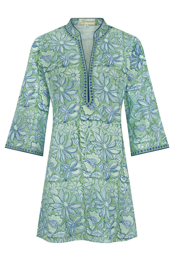 Turquoise and green cotton voile kaftan by Kaminee