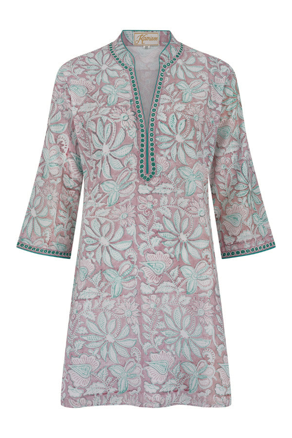 Coral and lime green cotton voile kaftan by Kaminee