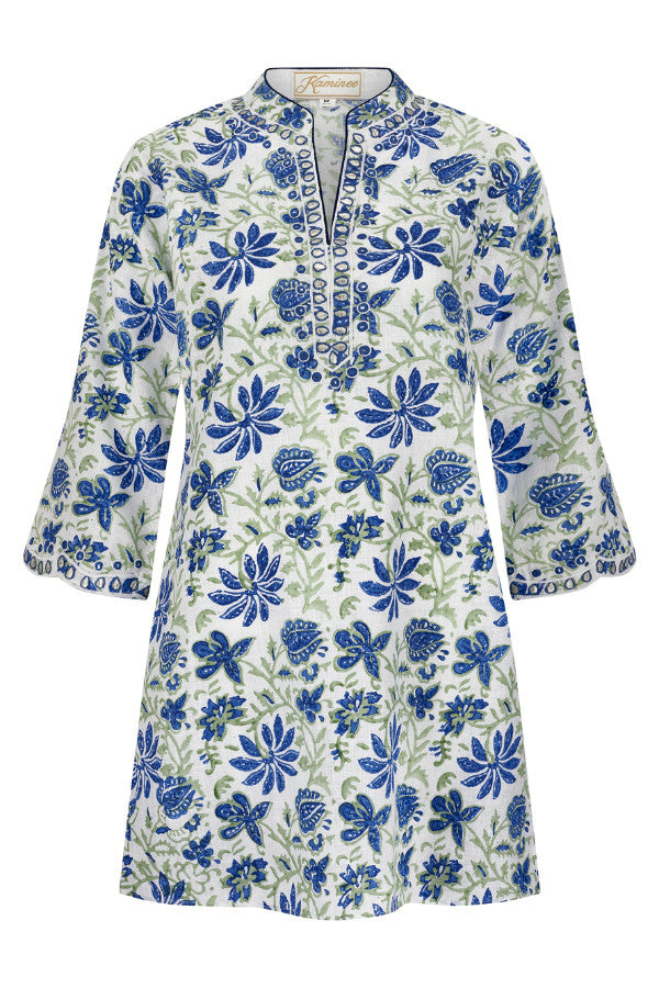 Corfu blue and lime green linen kaftan detail by Kaminee