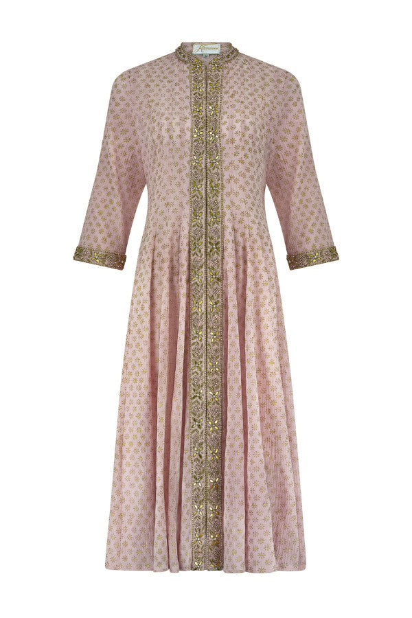 Pink cotton dress with a full-length relaxed silhouette by Kaminee