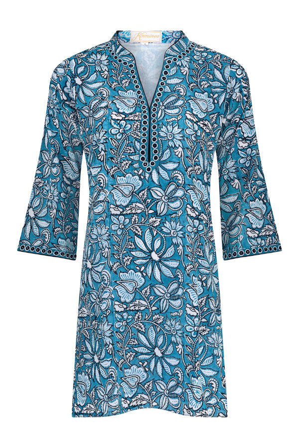 Turquoise cotton voile kaftan by Kaminee