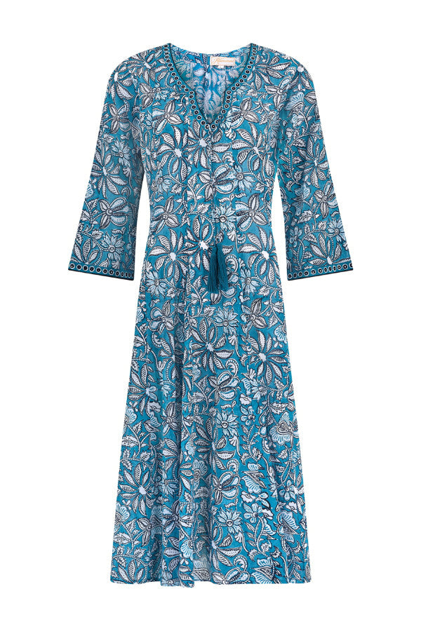 Lightweight teal cotton voile dress with an easy summer silhouette by Kaminee