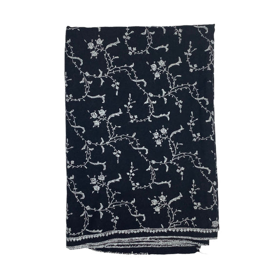 Black pure cashmere stole with white jaal hand embroidery