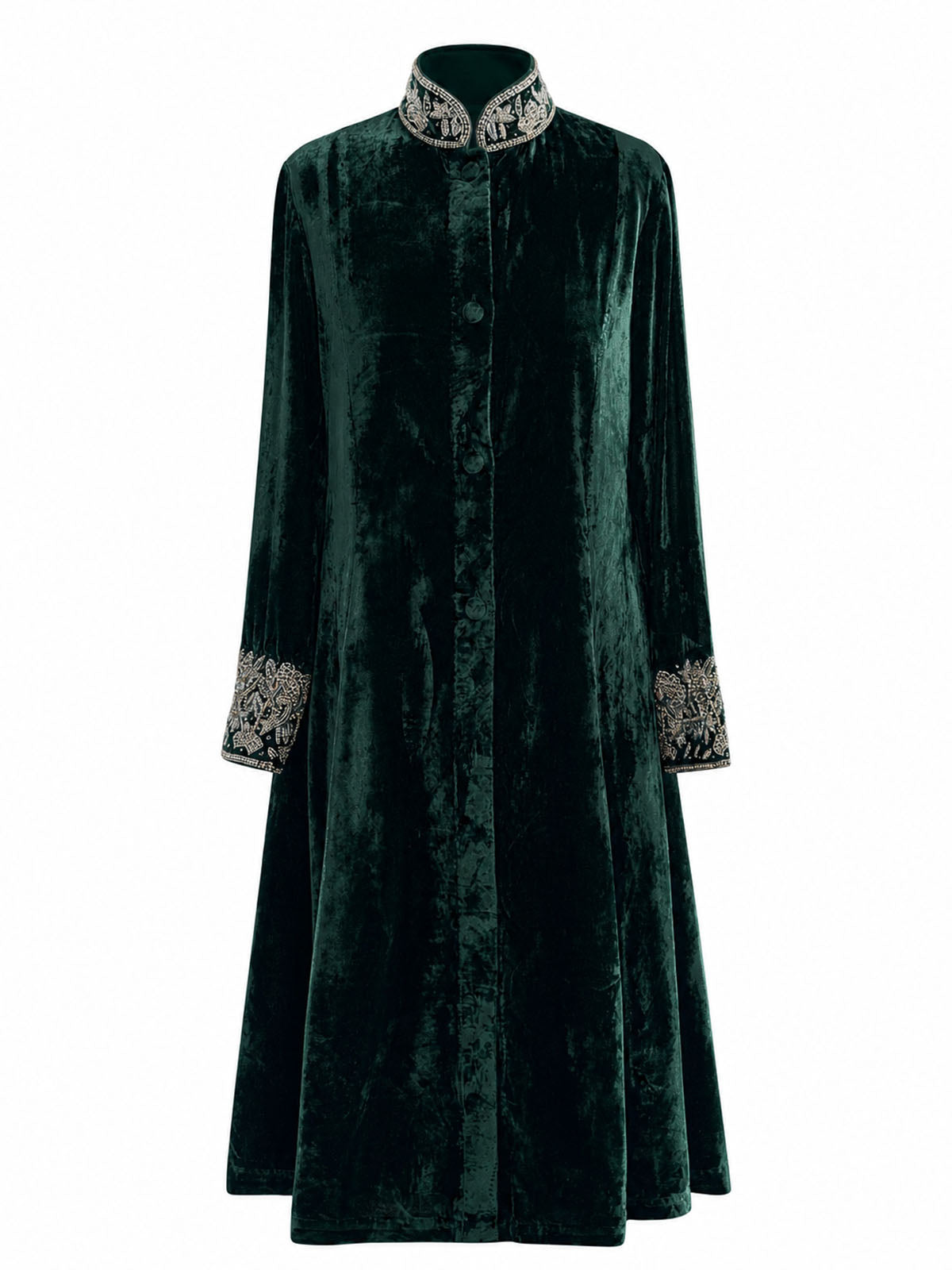 Devika green silk velvet jacket dress front view
