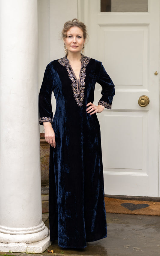 Raj Palace Velvet Dress Full Length - Midnight Blue
