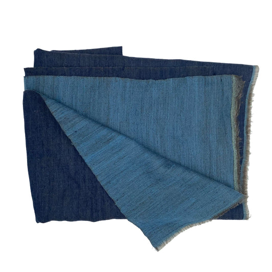 Navy and denim blue two-tone pure cashmere shawl