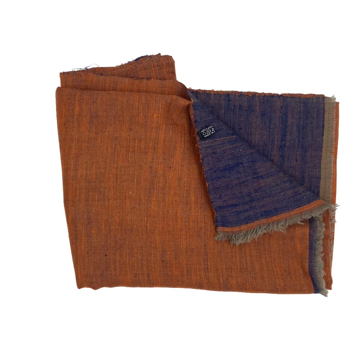 Burnt orange and navy two-tone pure cashmere shawl