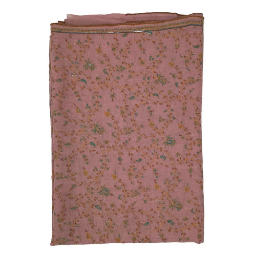 Light pink pure cashmere stole with floral hand embroidery