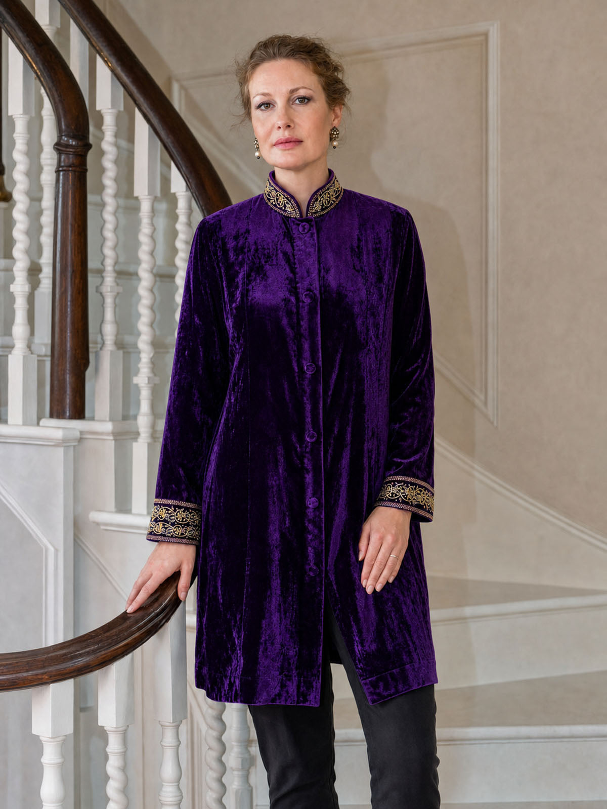 Leela purple silk velvet jacket with hand embroidery