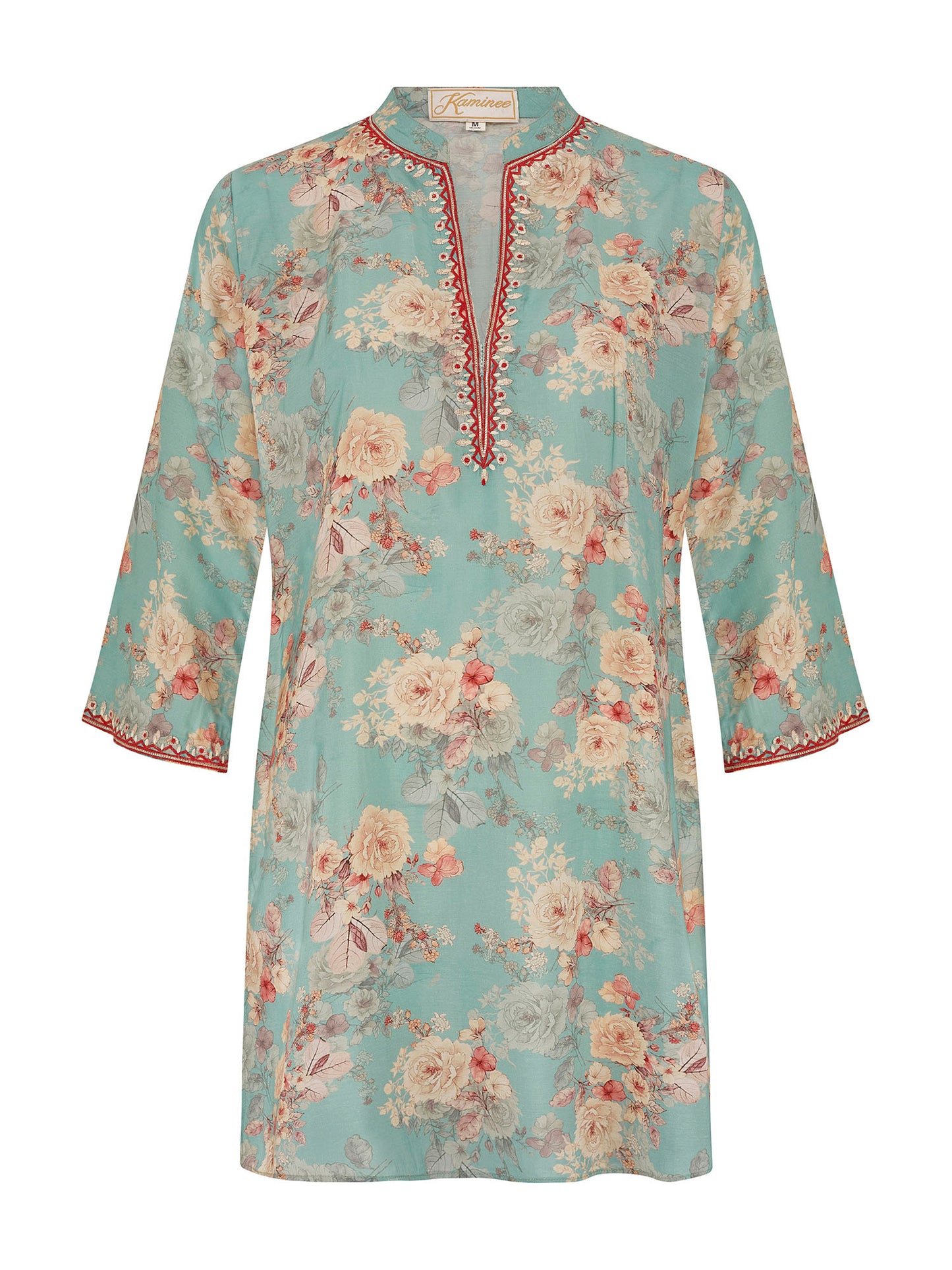 Cyprus aqua cotton-silk kaftan by Kaminee London