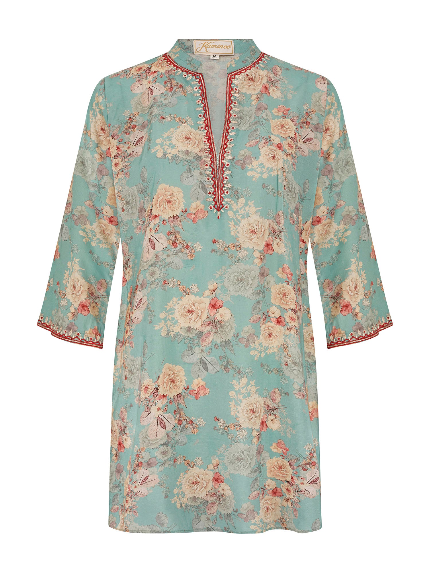 Cyprus aqua cotton-silk kaftan by Kaminee London