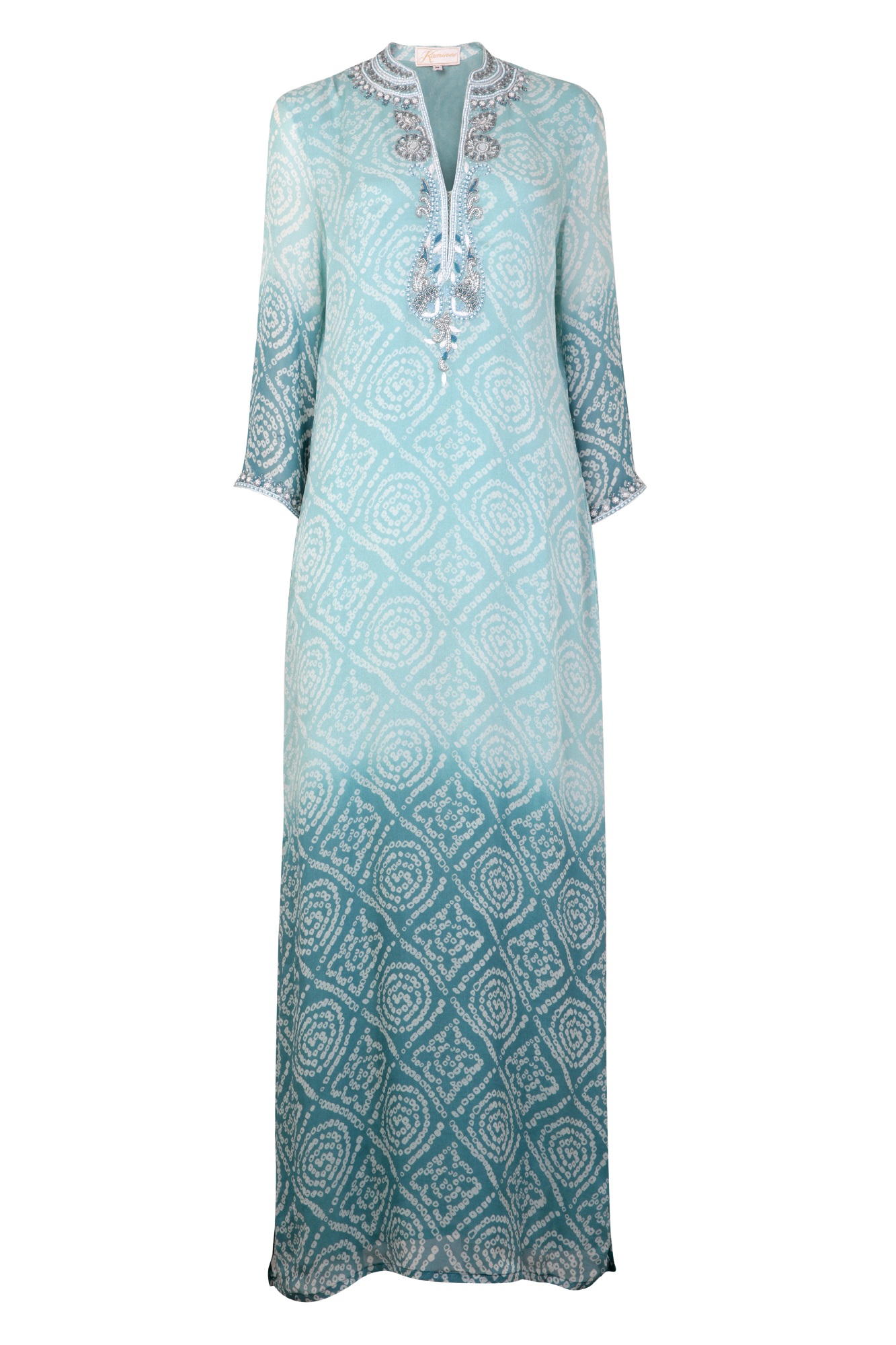Mustique Long Silk Dress – Shaded Aqua/Turq | Kaminee