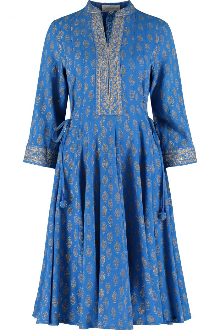 Santorini Cotton Kaftan Dress – Blue | Kaminee