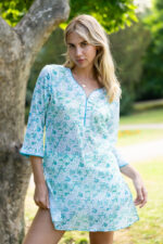 Zemi Beach Cotton Kaftan - Turq/Green